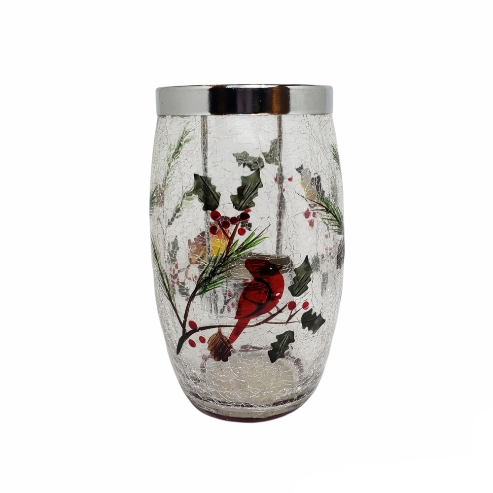 Yankee Candle Winter Holiday Birds Crackel Glass Metal Votive Holder